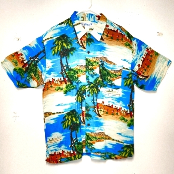 Utility Hawaiian shirt button down short sleeves Size: L - Picture 1 of 6
